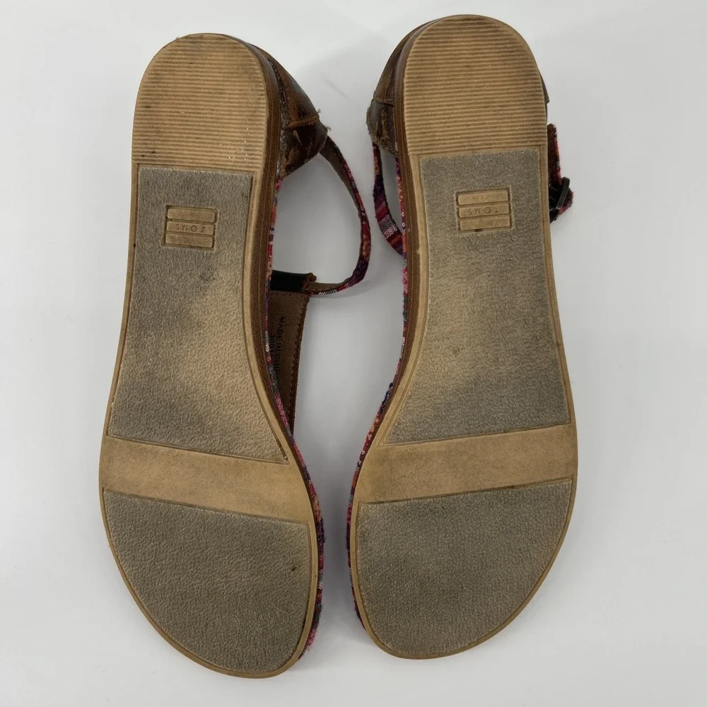 Toms Leather & Textile Sandals Women's 6.5 Boho Bohemian Tribal Southwestern